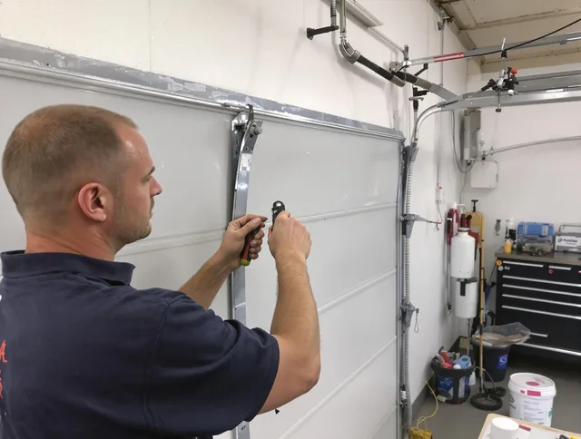 Before and after garage door dent repair by Wilmington Garage Door Repair in Wilmington