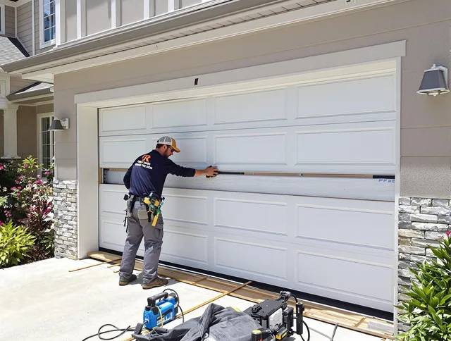 Wilmington Garage Door Repair team performing complete garage door replacement at Wilmington residence