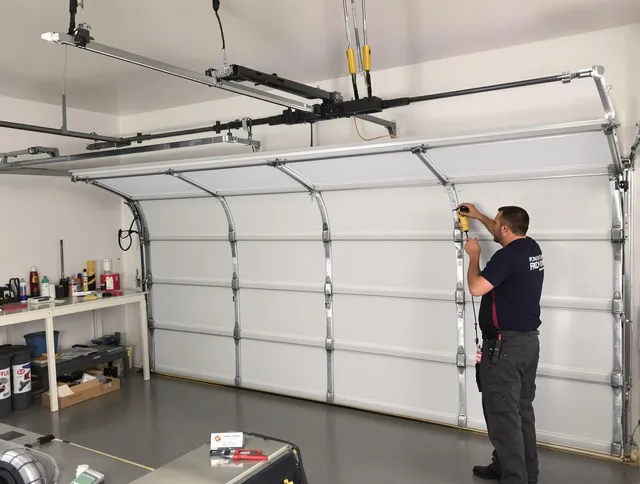 Wilmington Garage Door Repair certified technician performing overhead door system repair in Wilmington